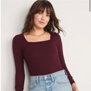 Long-Sleeve Square-Neck Rib-Knit Bodysuit for Women